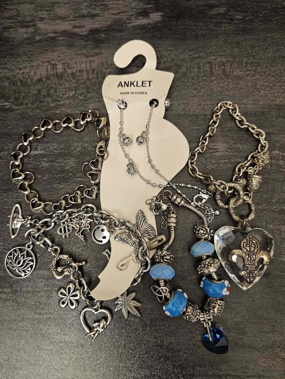 Mix of Silvertone Bracelets & Anklet Set